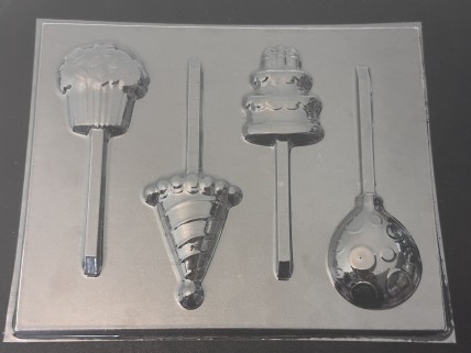 3563 Happy Birthday Party Hat, Balloon, Cupcake, Gift Chocolate or Hard Candy Mold